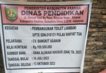 Rekanan Proyek Pembangunan Toilet SDN 010131 Pulau Rakyat Asahan Terancam Di Denda